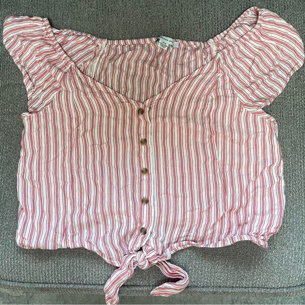 American eagle Striped Button-Down Crop Top
